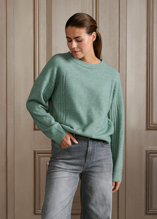 Rib Detail Sweater in Jade Green Melange