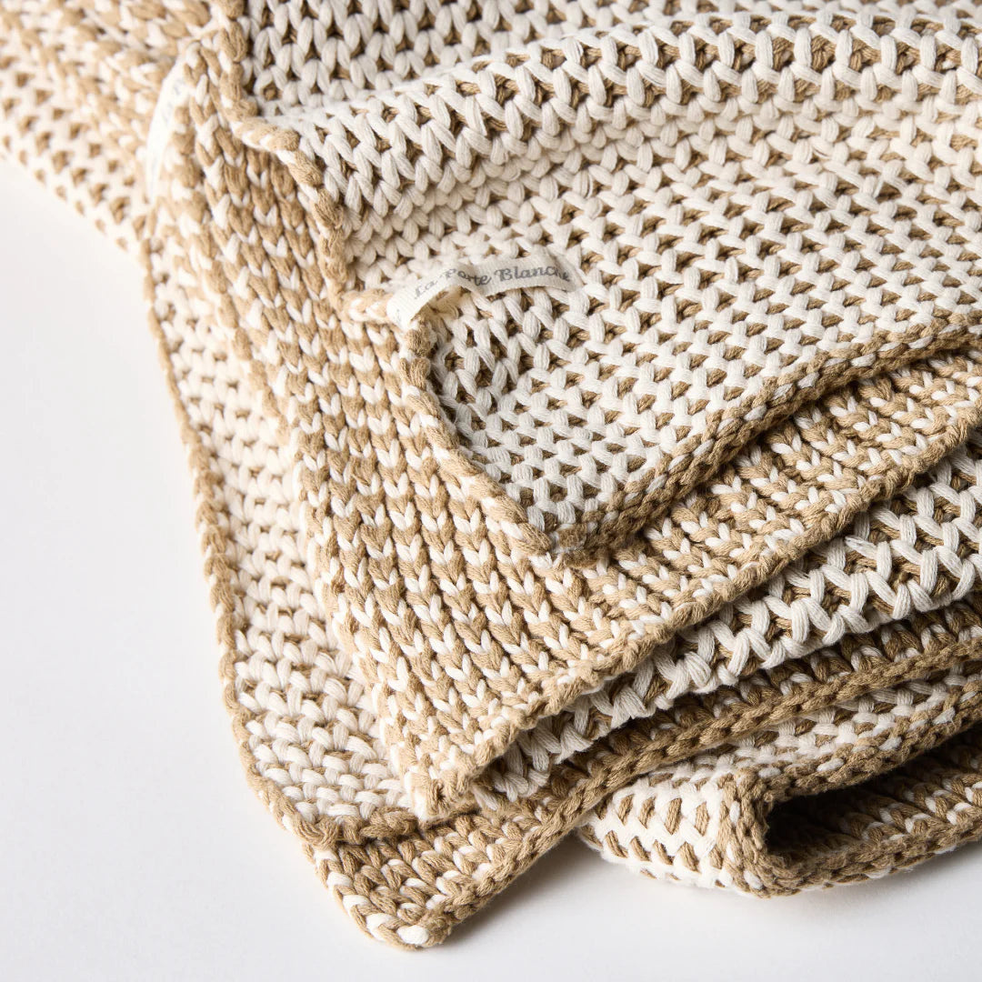 Bee Knit Cotton Throw in Khaki & Cream