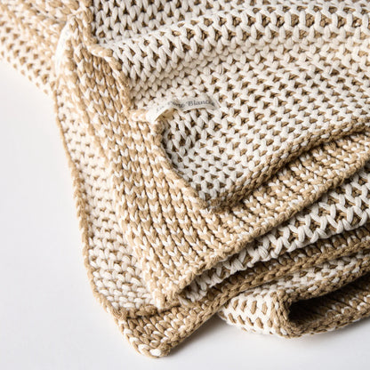 Bee Knit Cotton Throw in Khaki & Cream