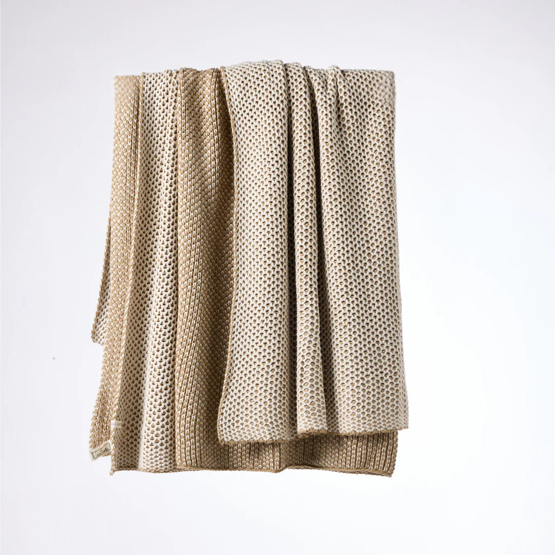 Bee Knit Cotton Throw in Khaki & Cream