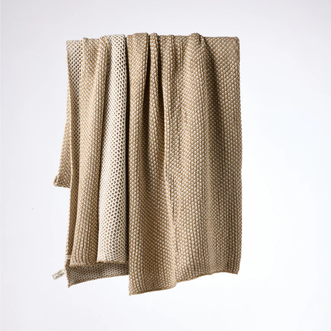 Bee Knit Cotton Throw in Khaki & Cream