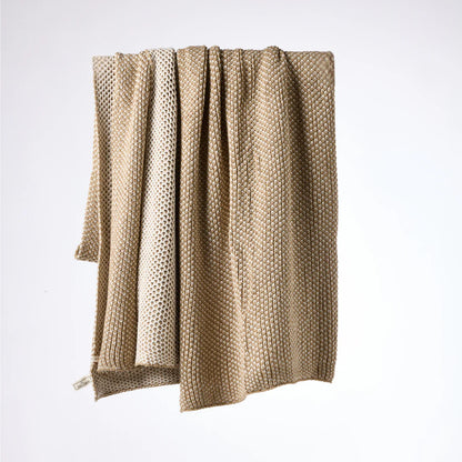 Bee Knit Cotton Throw in Khaki & Cream