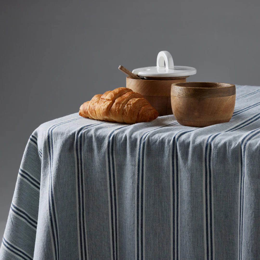 Cotton Blue Weave Striped Tablecloth
