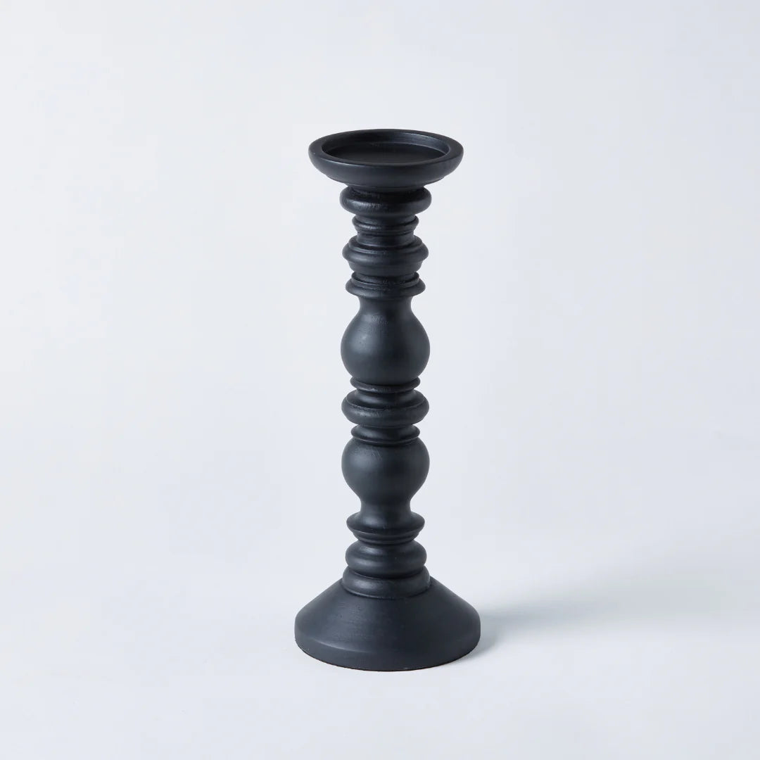 Mango Wood Candle Stick Matte Black