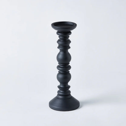 Mango Wood Candle Stick Matte Black