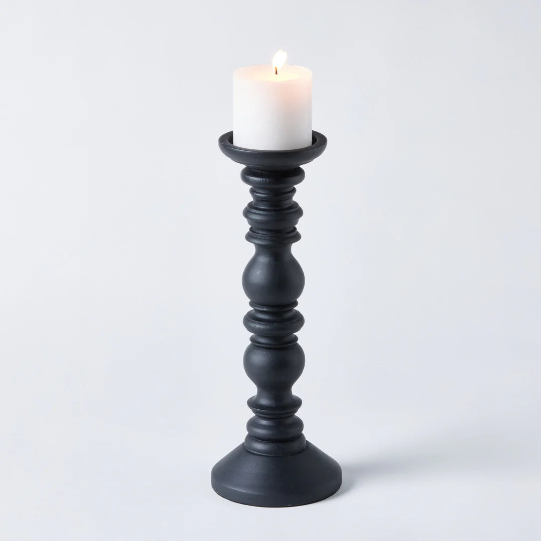 Mango Wood Candle Stick Matte Black