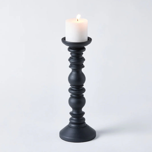 Mango Wood Candle Stick Matte Black