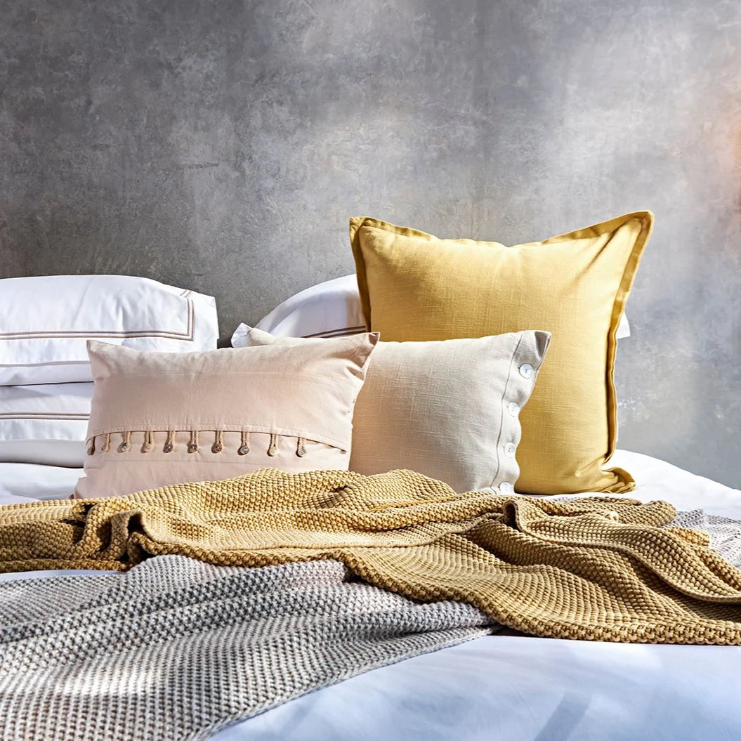 Stone Wash Moss Knit Cotton Throw in Ochre