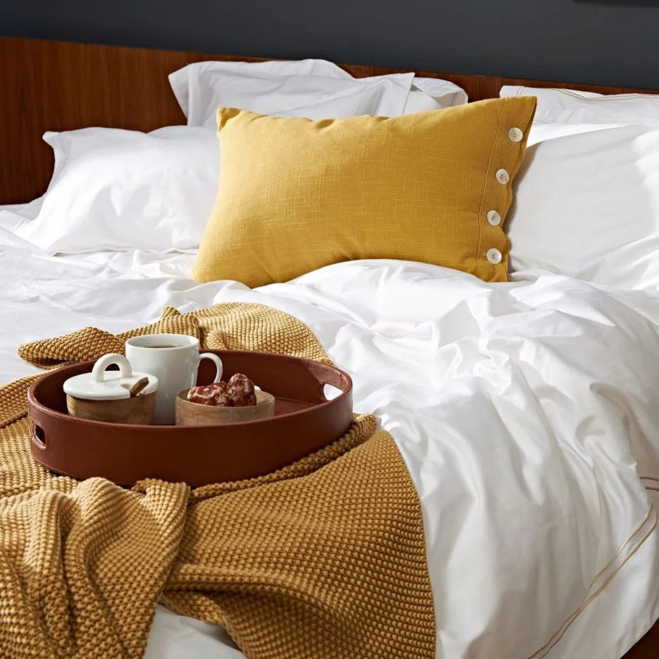 Stone Wash Moss Knit Cotton Throw in Ochre