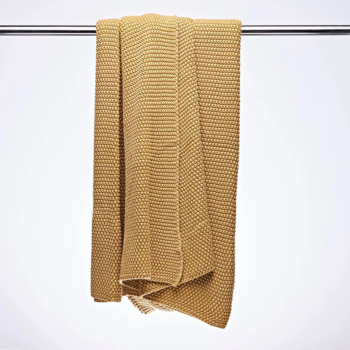 Stone Wash Moss Knit Cotton Throw in Ochre