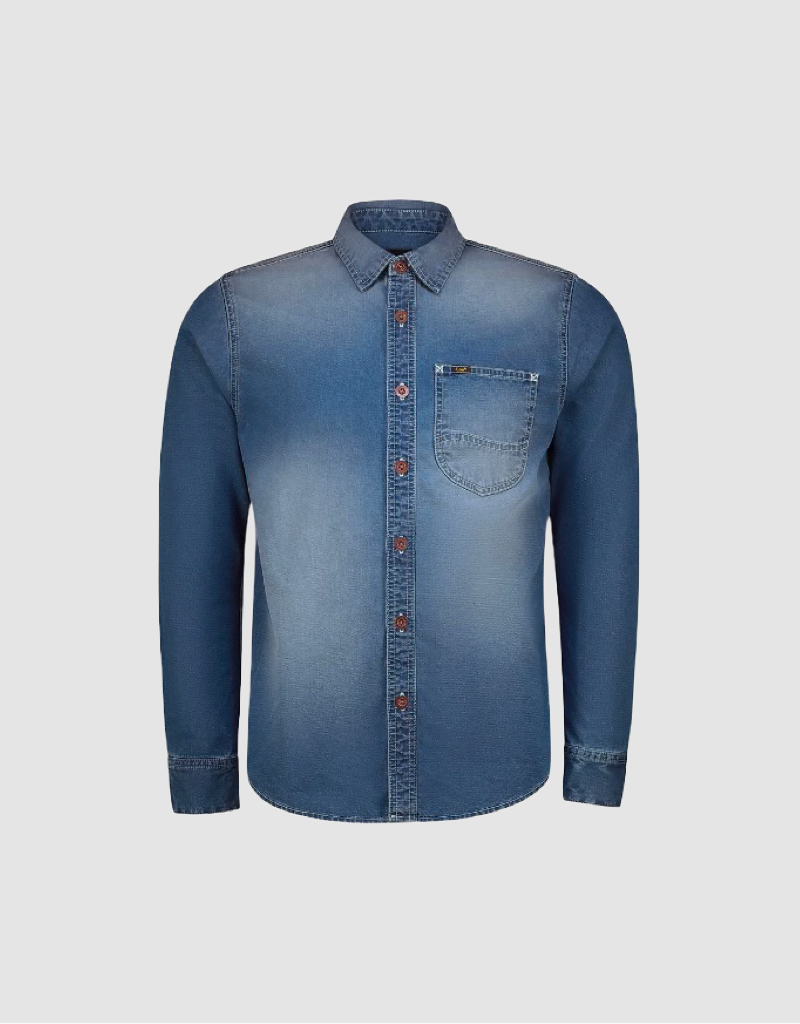 Lazy S Long Sleeve Denim Shirt in Mid Shade