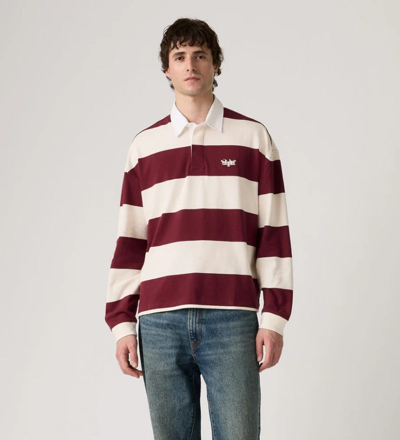 Hudson Boxy Rugby Top in Oxblood Red Stripe