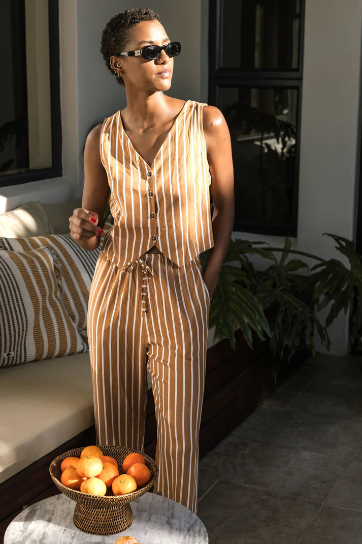 Corfu Drawstring Pants in Spice Stripe Linen