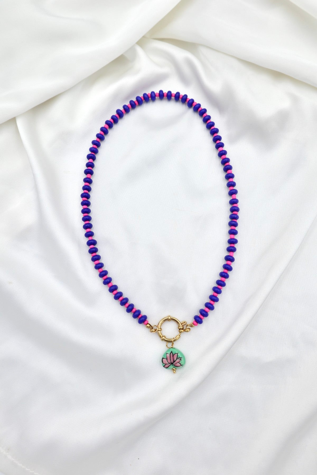 Lisboa Two Tone Charm Necklace in Cobalt / Hot Pink / Lotus