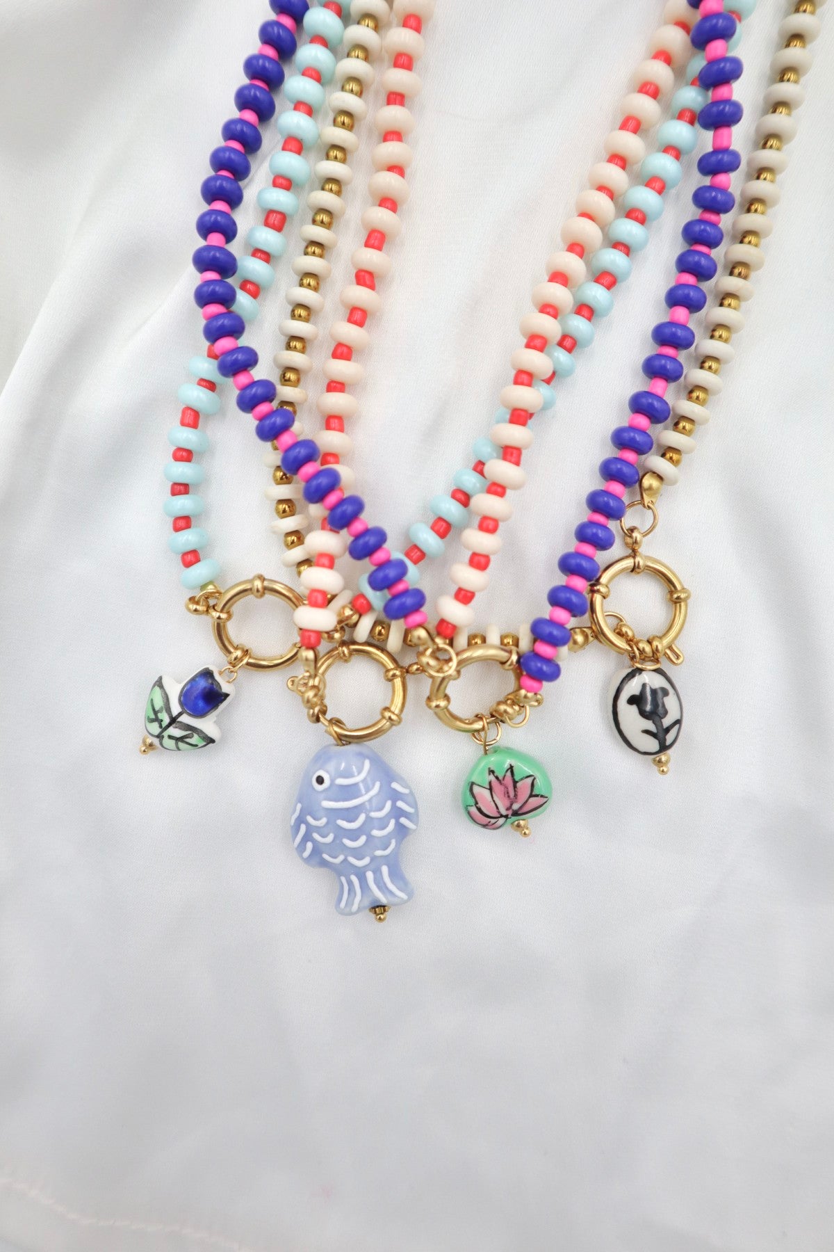 Lisboa Two Tone Charm Necklace in Cobalt / Hot Pink / Lotus