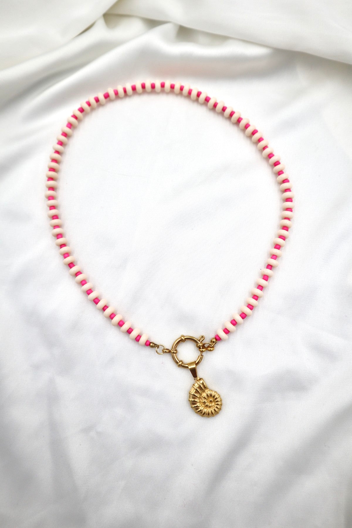 Lisboa Two Tone Charm Necklace in Cream / Hot Pink / Shell