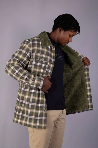 Frazer Button Down Lined Flannel Jacket in Green Check