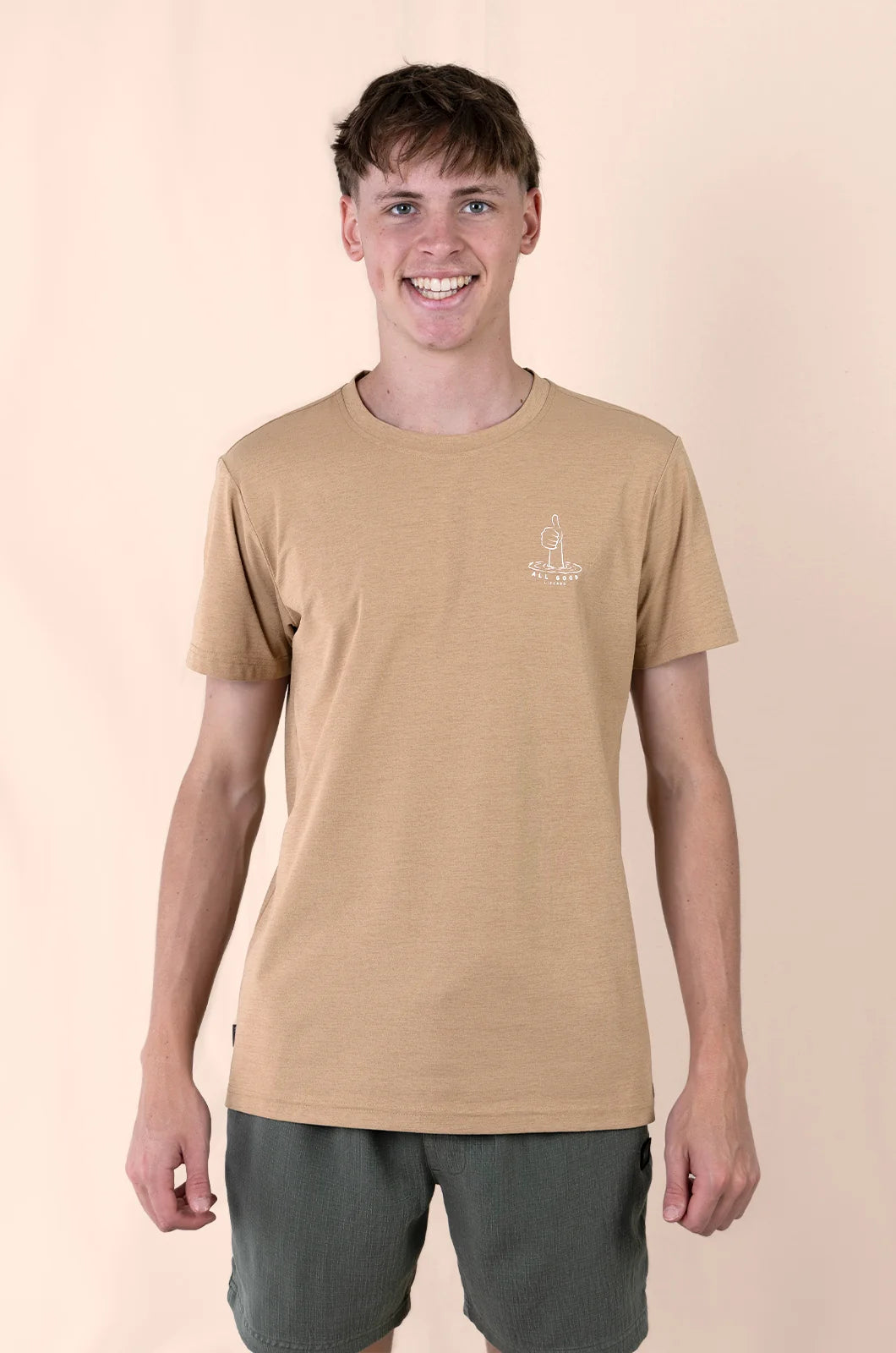 Shank Hybrid Tee in Warm Taupe