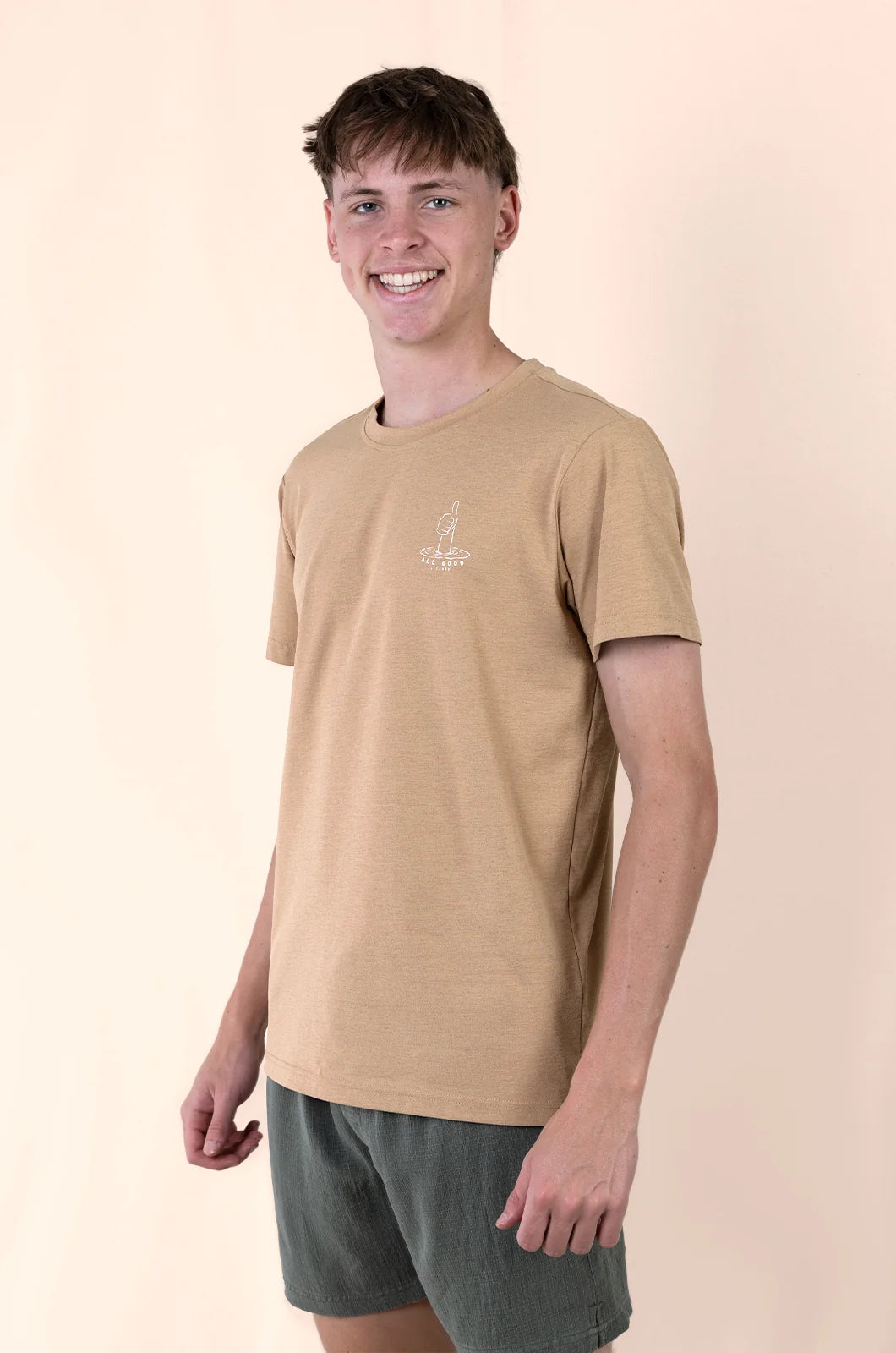 Shank Hybrid Tee in Warm Taupe