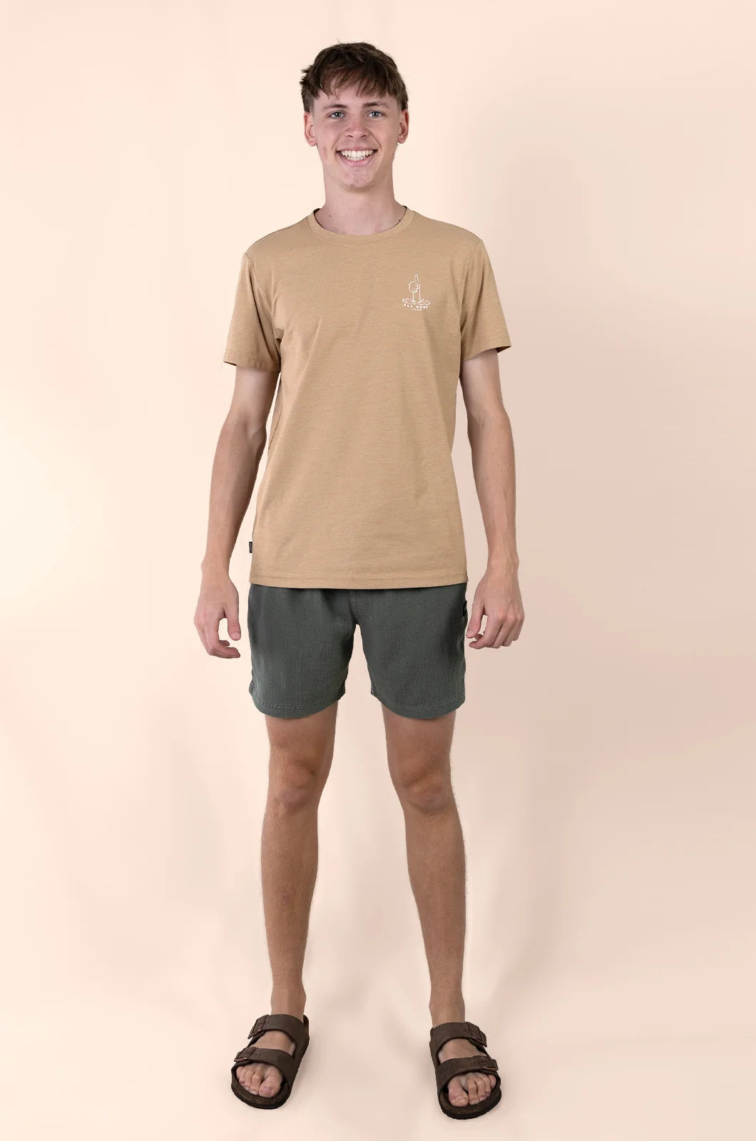 Shank Hybrid Tee in Warm Taupe