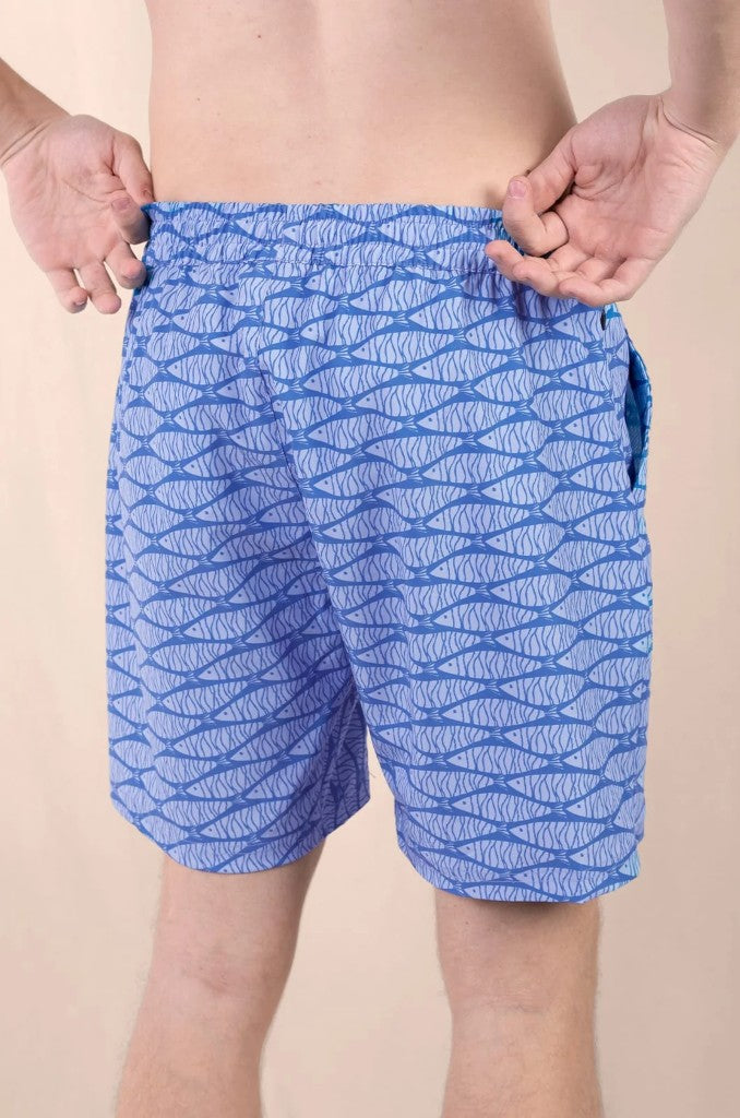 Vince Elasticated Boardie in Blue Fish