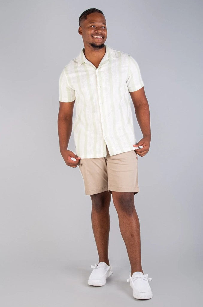 Zak Cotton Woven Shirt in Green Stripe