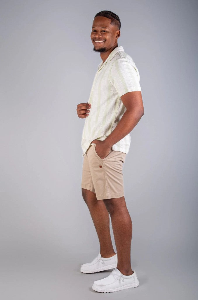 Zak Cotton Woven Shirt in Green Stripe