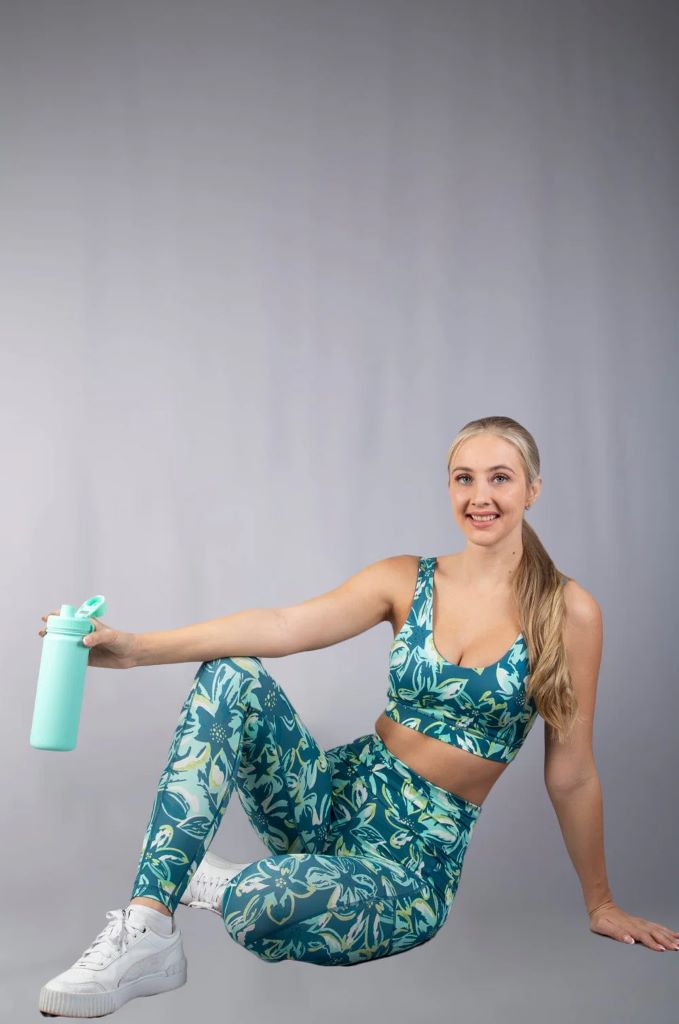 Alundra Long Tights in Teal Floral