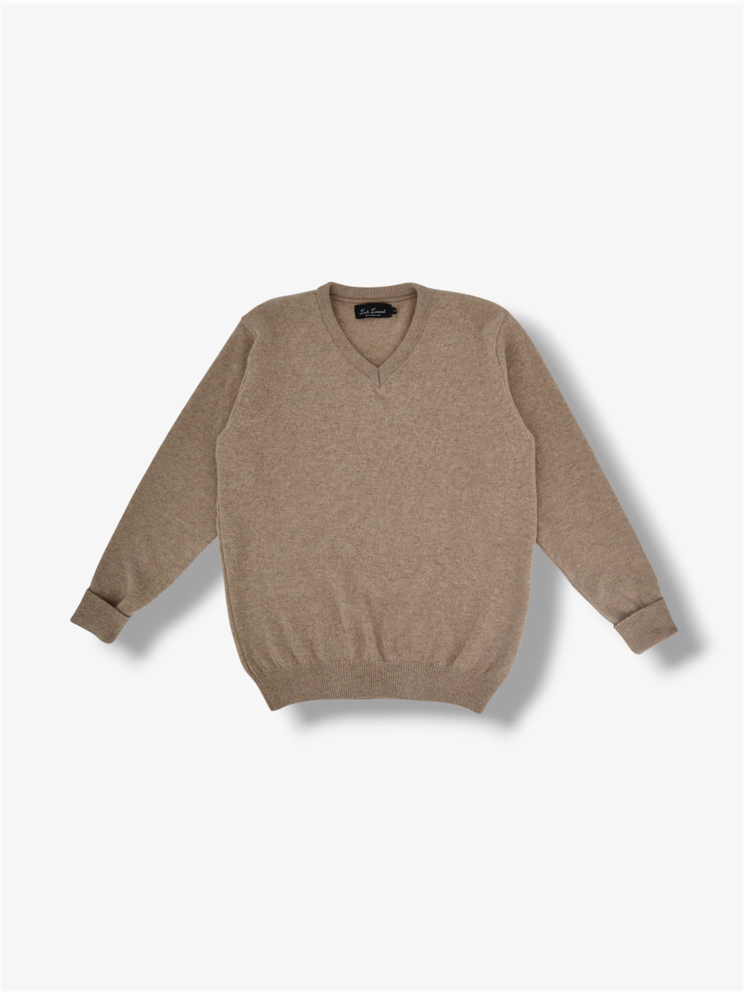 Lambswool V Neck Sweater in Fudge