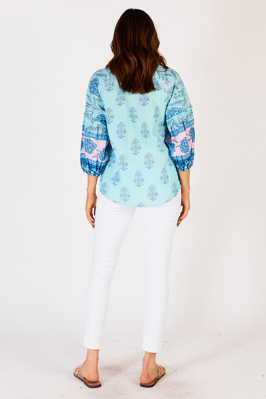 Raine Printed Cotton Top in Lagoon