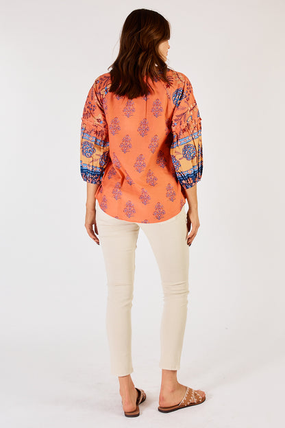 Raine Printed Cotton Top in Tangerine