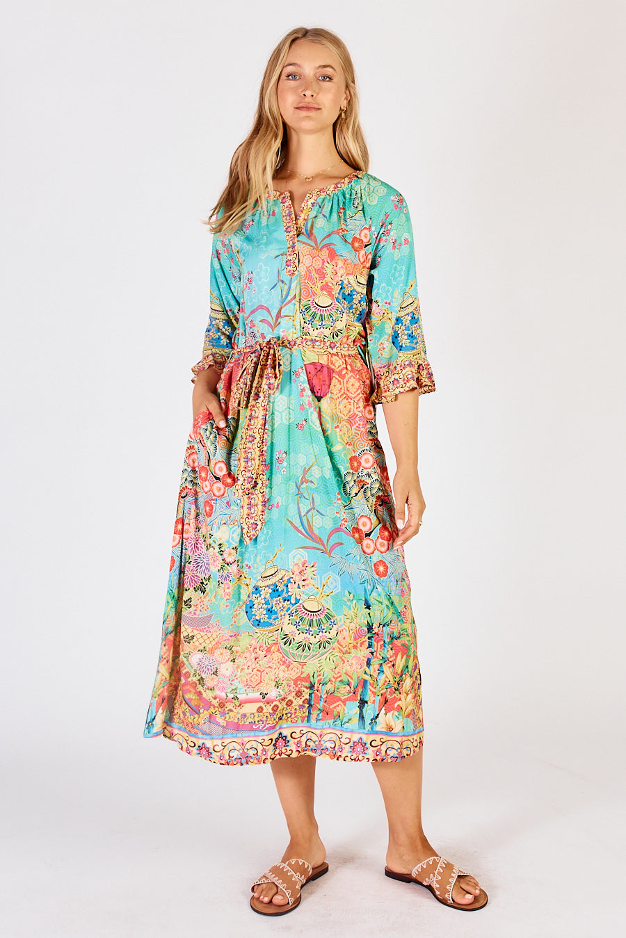 Sybil Midi Dress in Lagoon