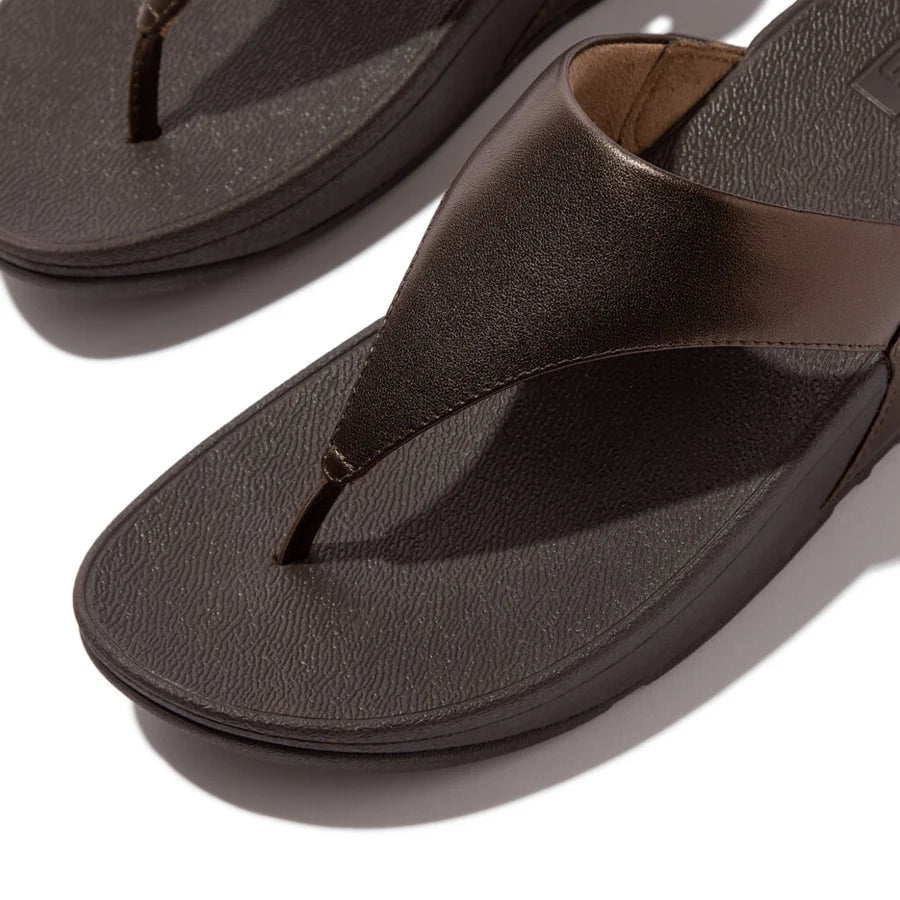 Lulu Leather Metallic Sandals in Chocolate