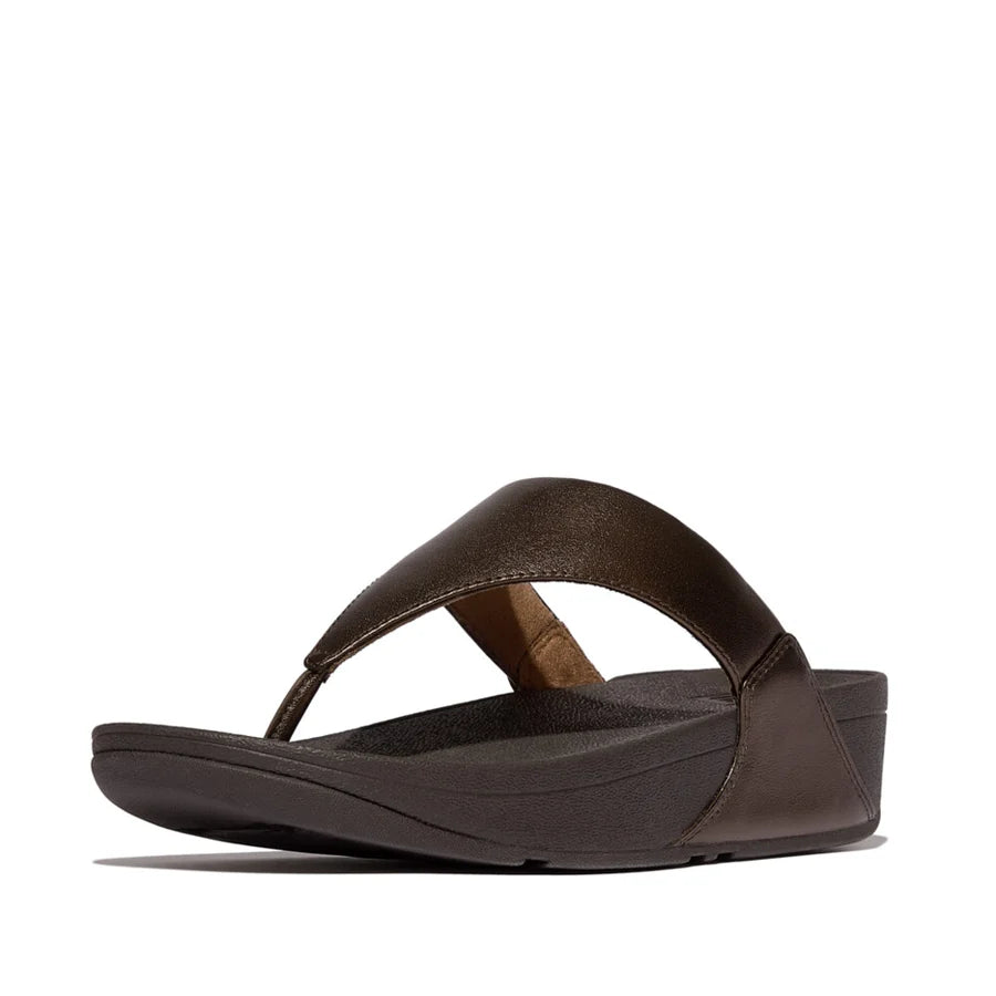 Lulu Leather Metallic Sandals in Chocolate