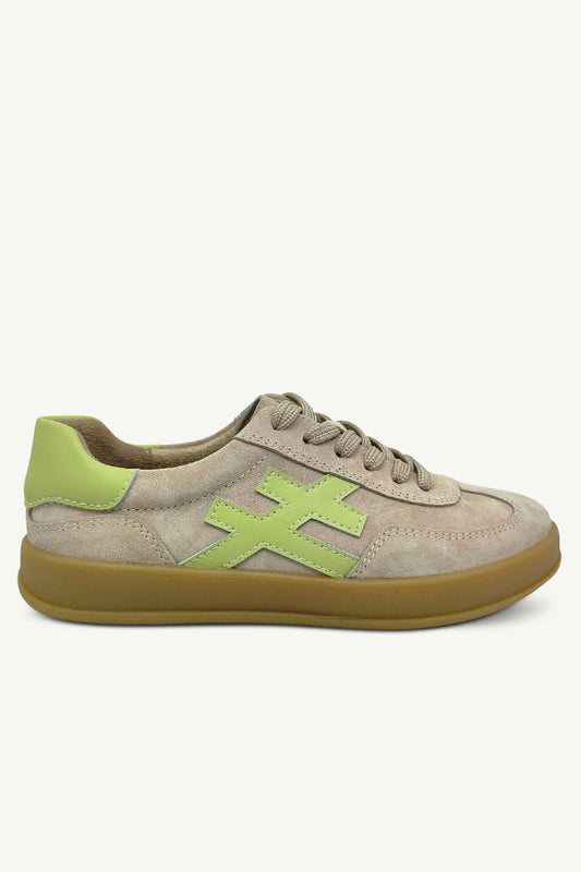 Lumi Suede Sneaker in Beige / Lime