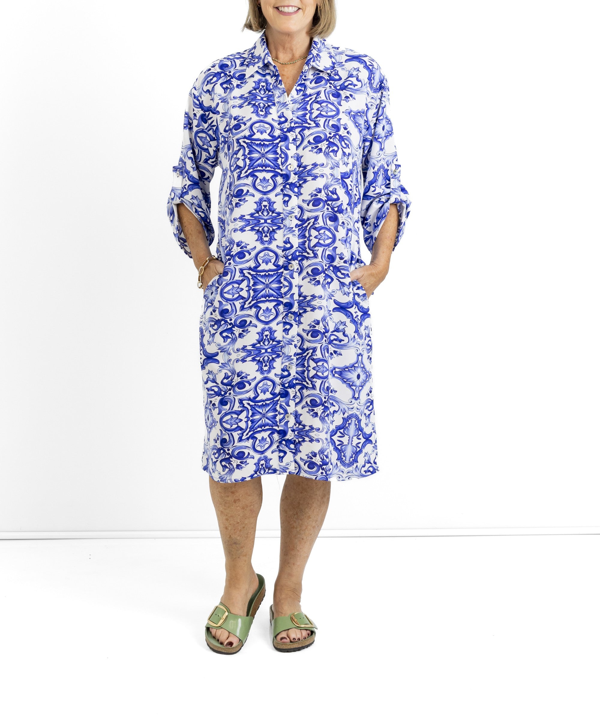 Slick Meryl Button Through Shirt Dress in Capri Blues