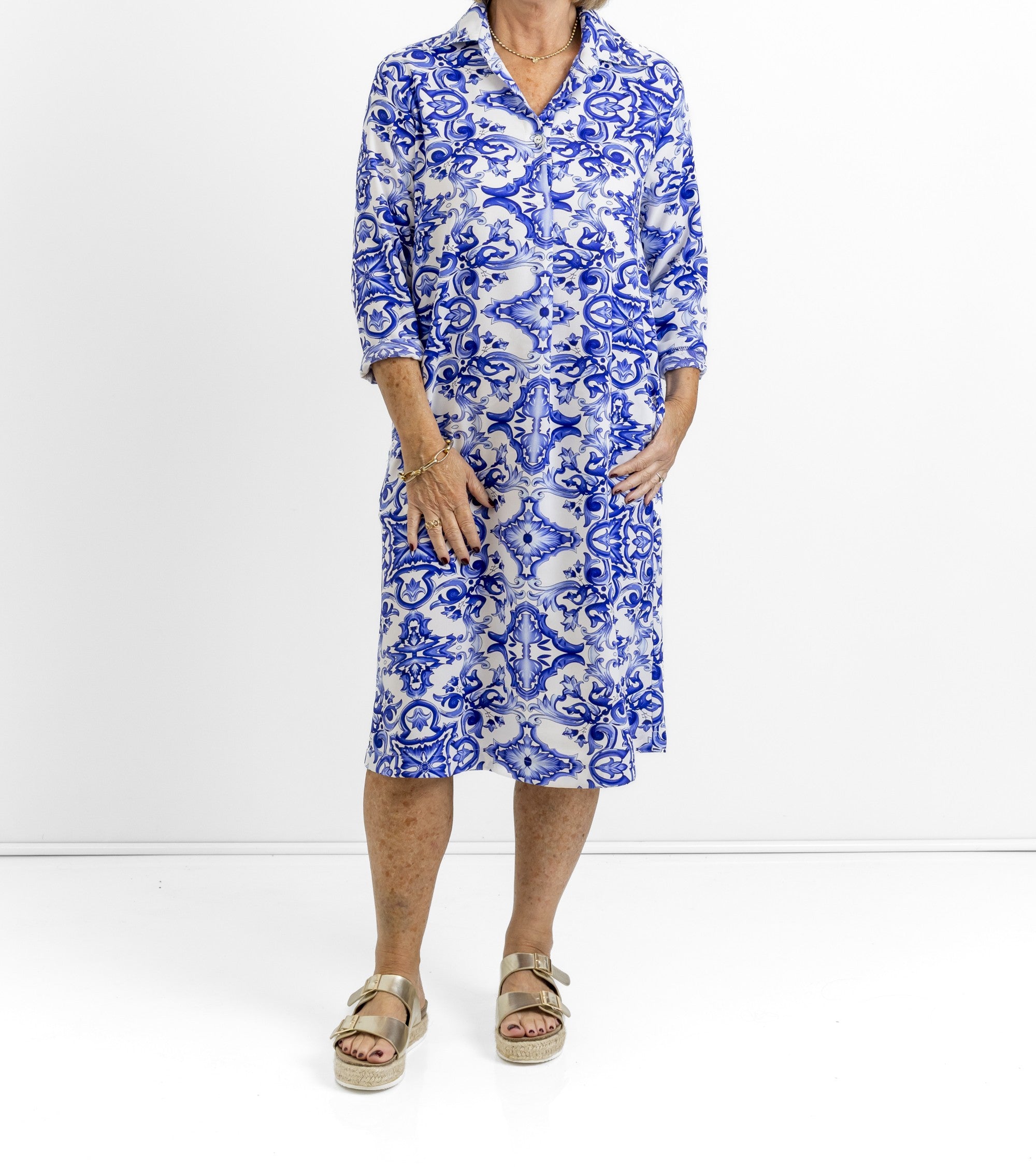 Slick Meryl Button Through Shirt Dress in Capri Blues