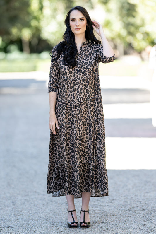 Mandarin Pocket Dress in Leopard Print