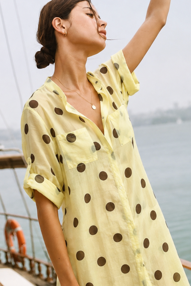 Cotton Voille Polka Dot Dress in Yellow