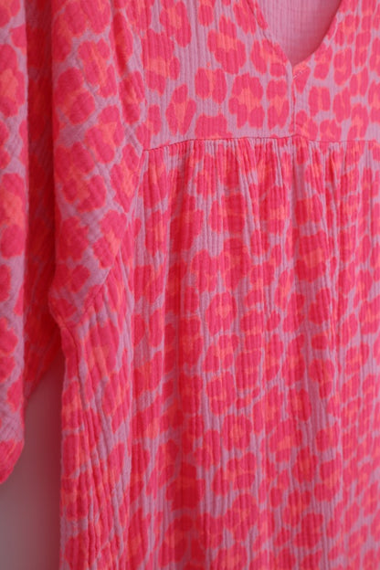 3/4 Sleeve Cotton V-Neck Maxi Dress in Lumo Animal Print