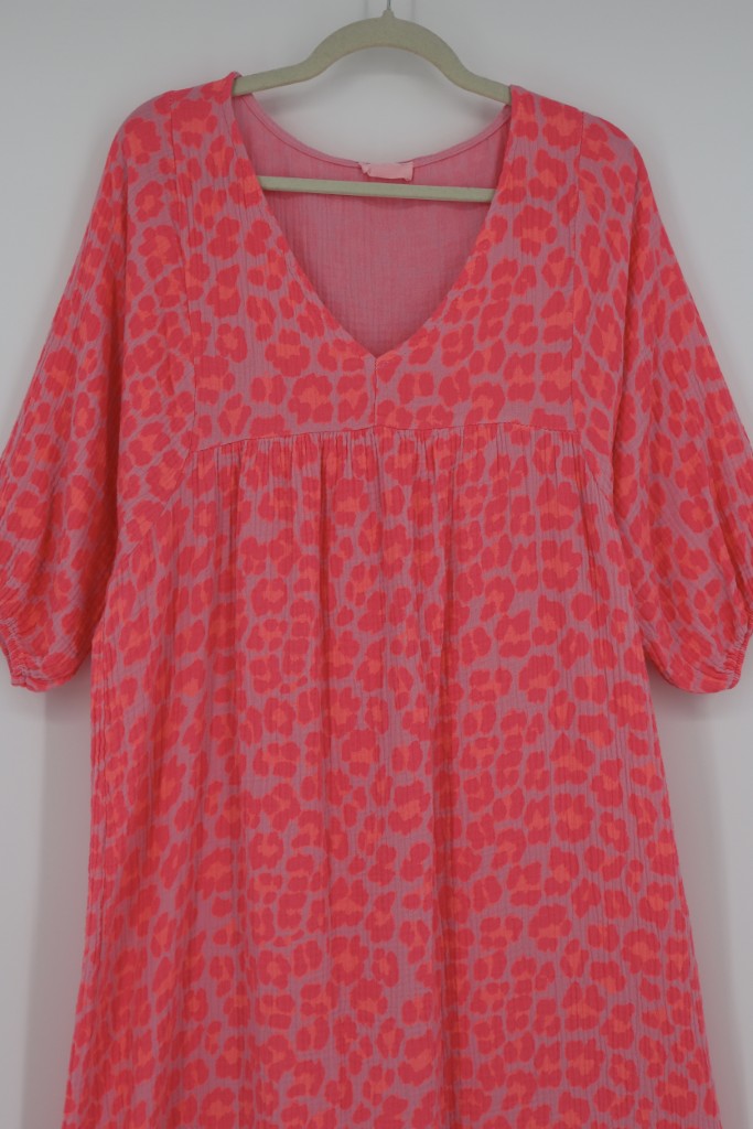 3/4 Sleeve Cotton V-Neck Maxi Dress in Lumo Animal Print