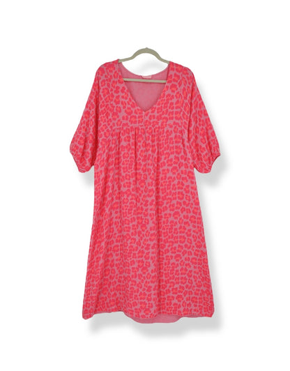 3/4 Sleeve Cotton V-Neck Maxi Dress in Lumo Animal Print