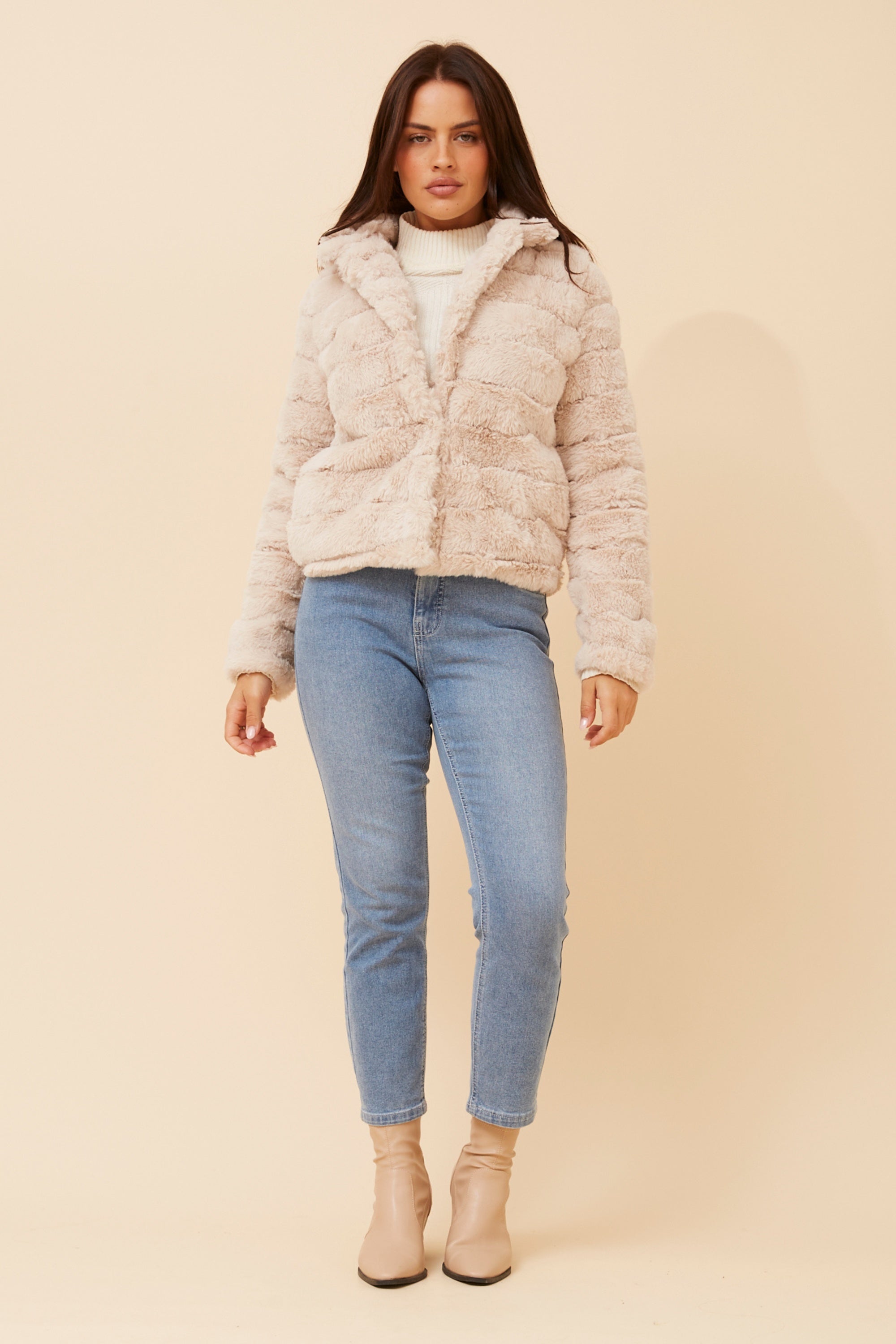 Bunny Faux Fur Jacket in Beige