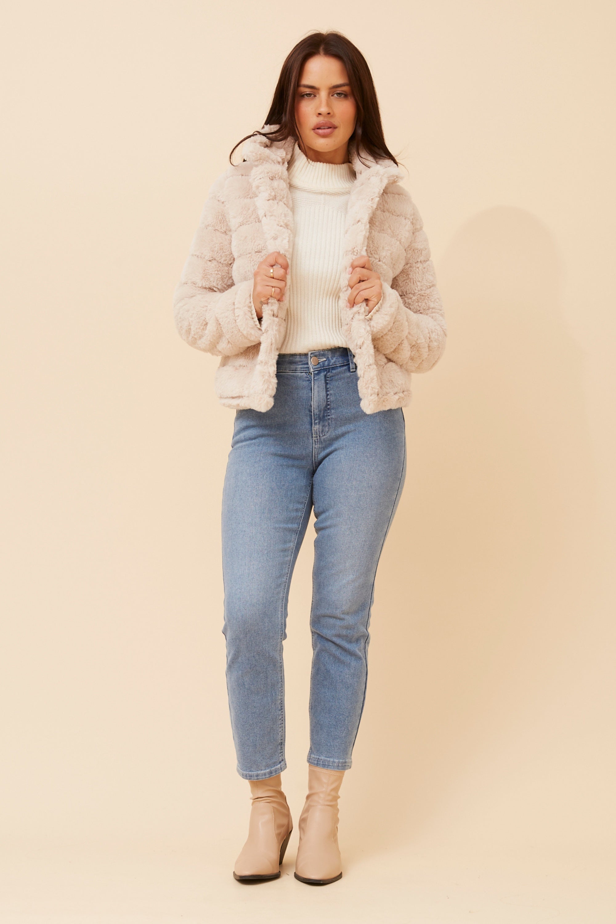 Bunny Faux Fur Jacket in Beige