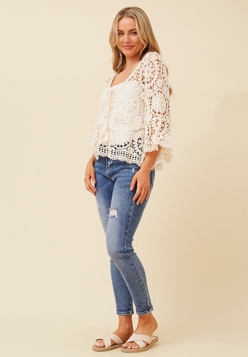 Crochet Style Top in Cream
