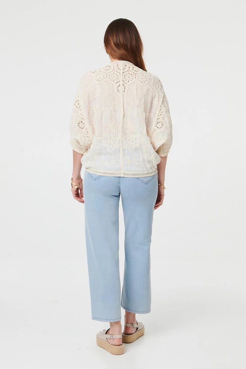 3/4 Sleeve Crochet Cardigan in Cream