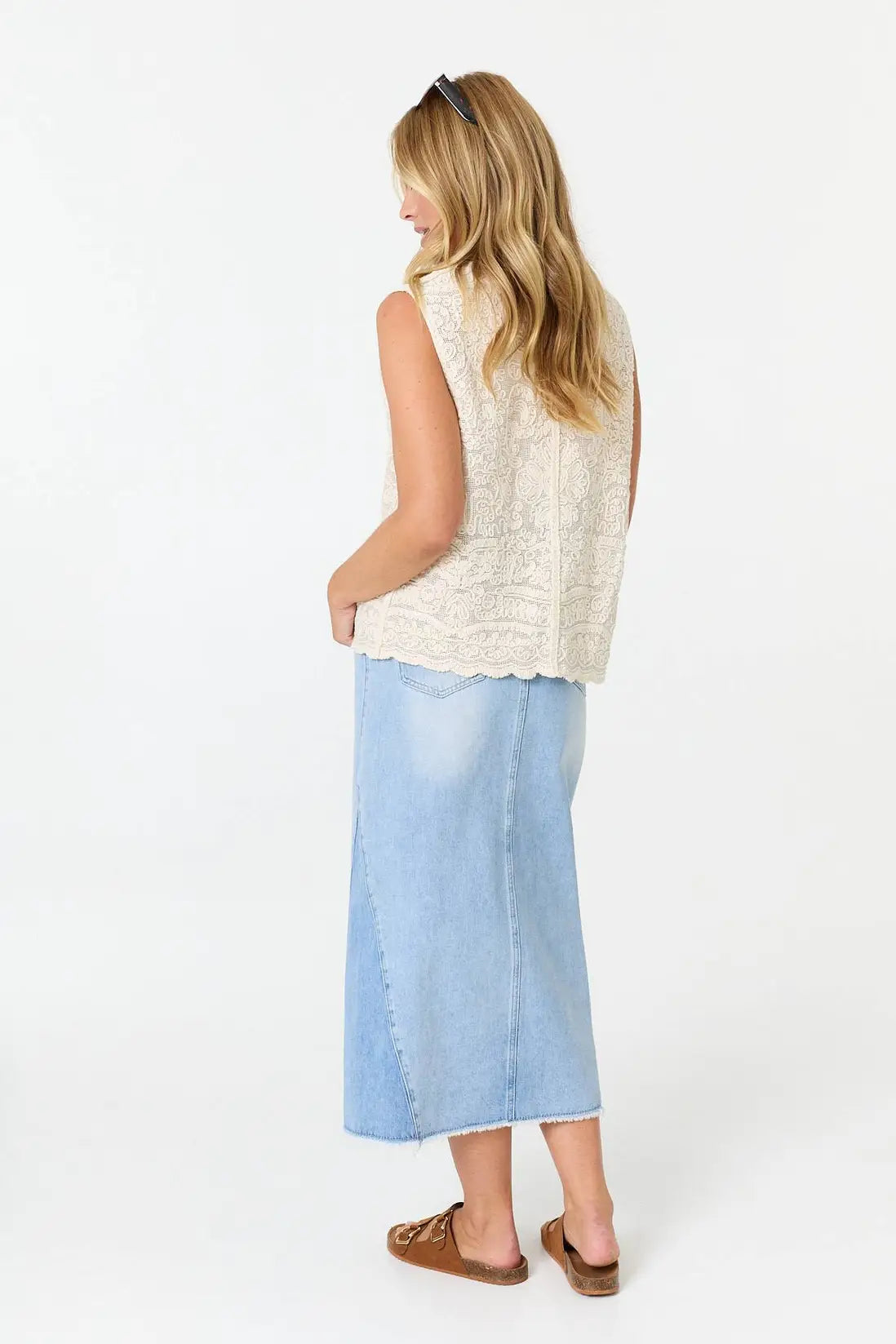 Crochet Style Lace Waistcoat in Ivory