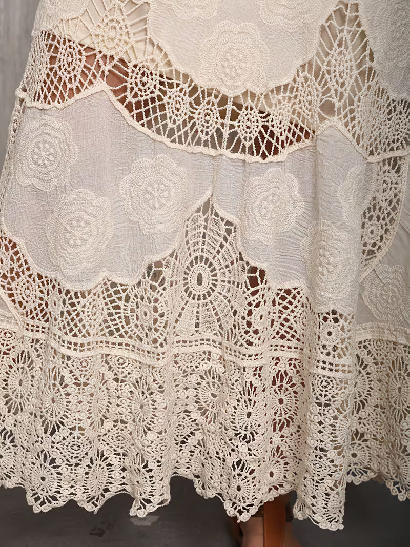 Crochet Style Lace Maxi Skirt in Ivory
