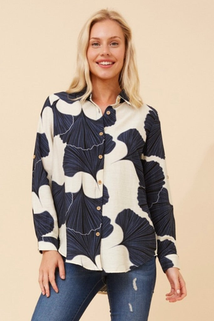 Print Blouse in White / Navy