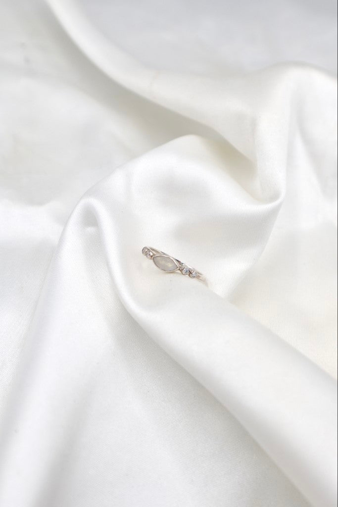 Sterling Silver Marquise Moonstone CZ Ring